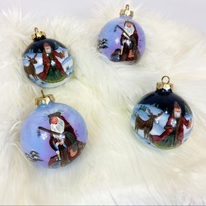 Hand Painted Blown Glass Christmas Ornaments Santa’s 4 Blue Antique Heritage